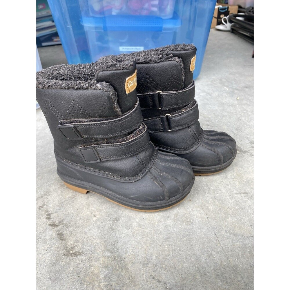 Cat & Jack Boys Noah Waterproof Snow Boots Black Hook & Loop Size 11 Gum Sole